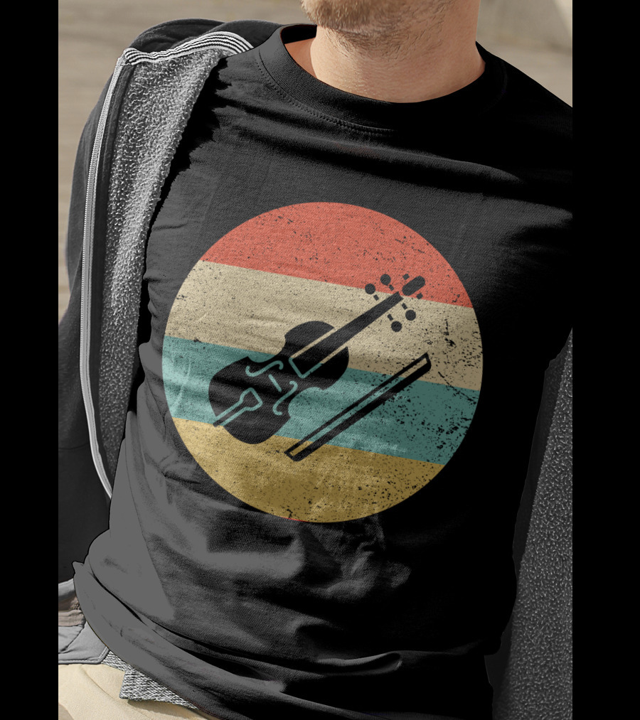 Vintage Retro Viola Instrument Silhouette With Stripes T-Shirt