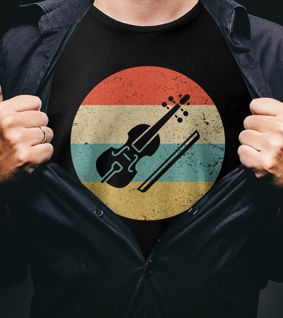 Vintage Retro Viola Instrument Silhouette With Stripes T-Shirt