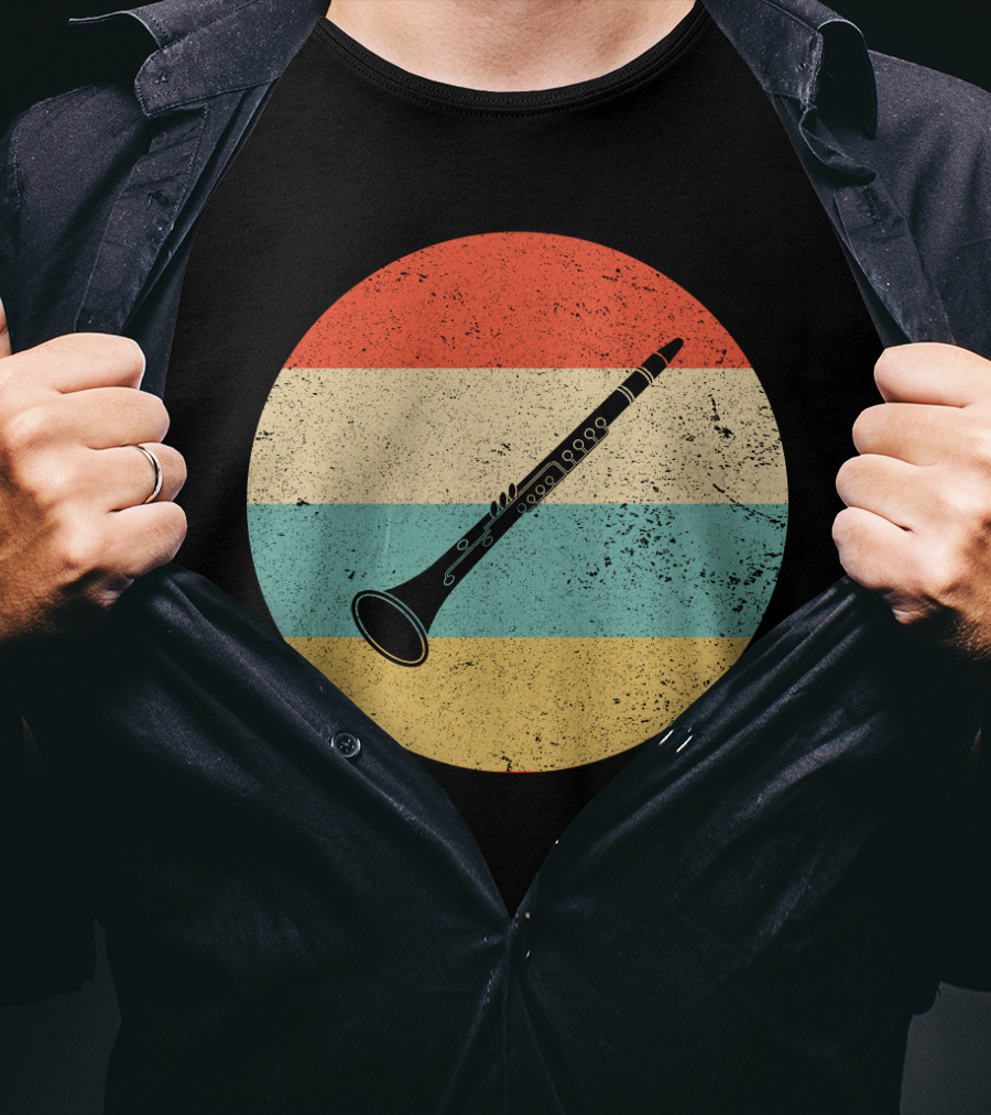 Vintage Retro Oboe Circle With Distressed Stripes T-Shirt