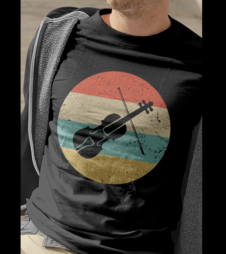 Vintage Retro Violin Circle With Stripes T-Shirt