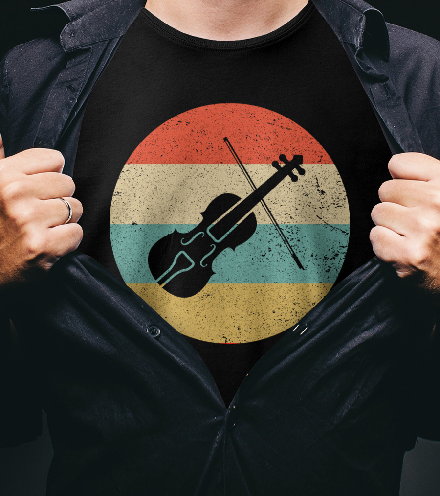 Vintage Retro Violin Circle With Stripes T-Shirt