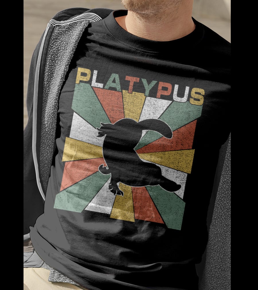 Platypus Retro 70s Vintage Silhouette Sunburst Colors T-Shirt