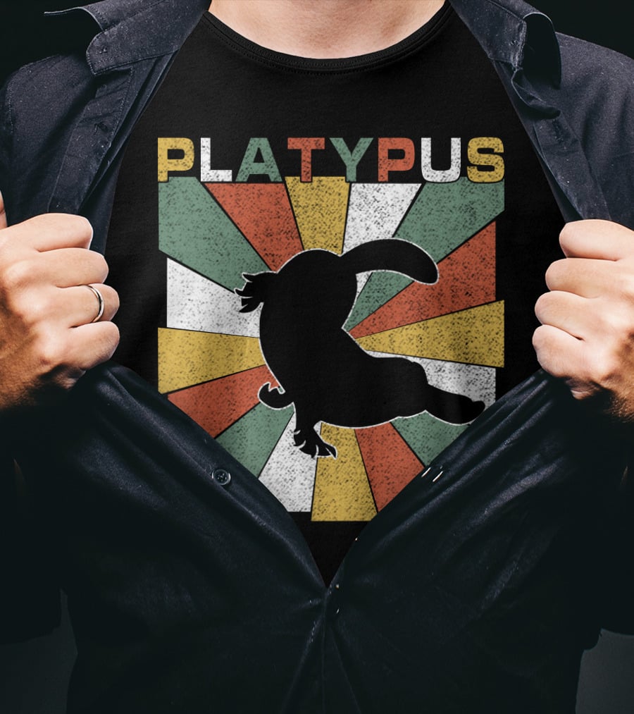 Platypus Retro 70s Vintage Silhouette Sunburst Colors T-Shirt