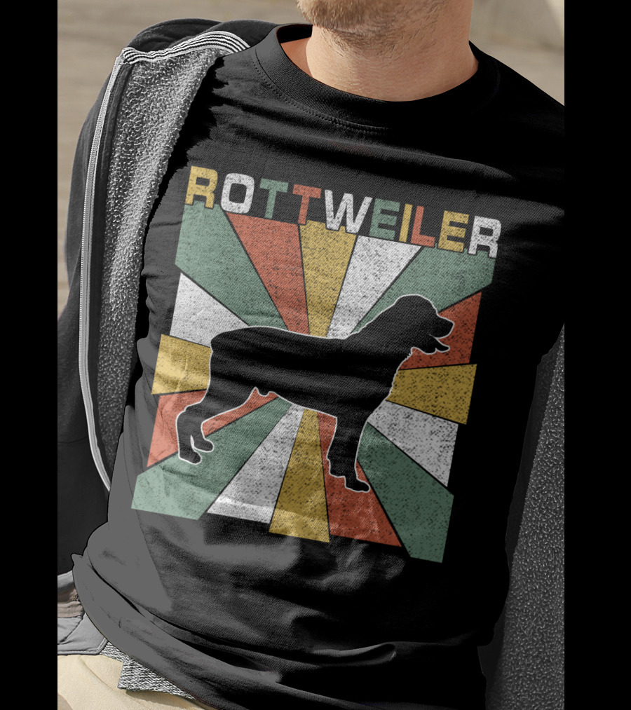 Rottweiler Dogs Retro 70s Vintage Silhouette Multicolor Stripes T-Shirt