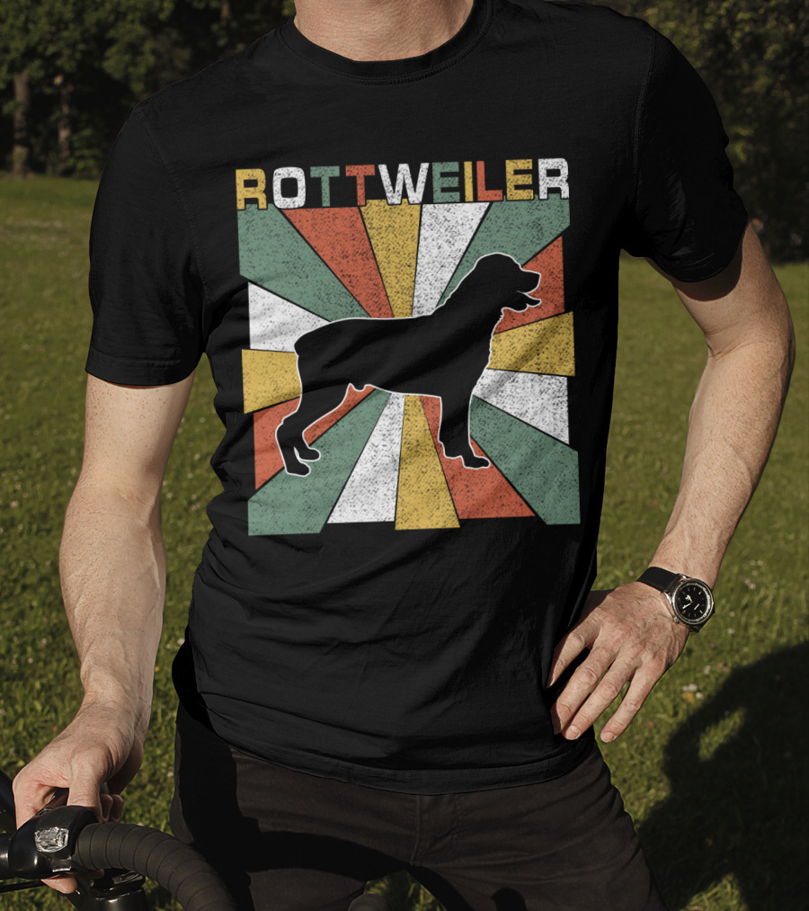 Rottweiler Dogs Retro 70s Vintage Silhouette Multicolor Stripes T-Shirt