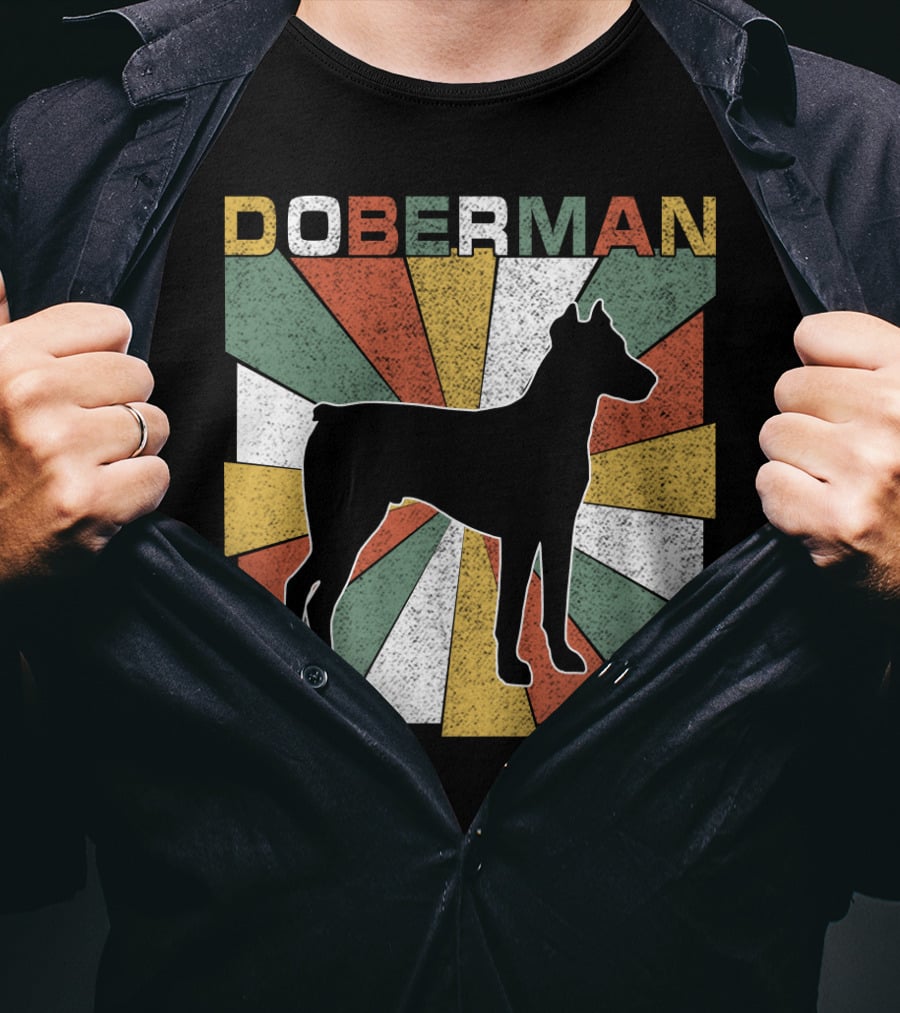 Doberman Retro 70s Silhouette Vintage Colors T-Shirt