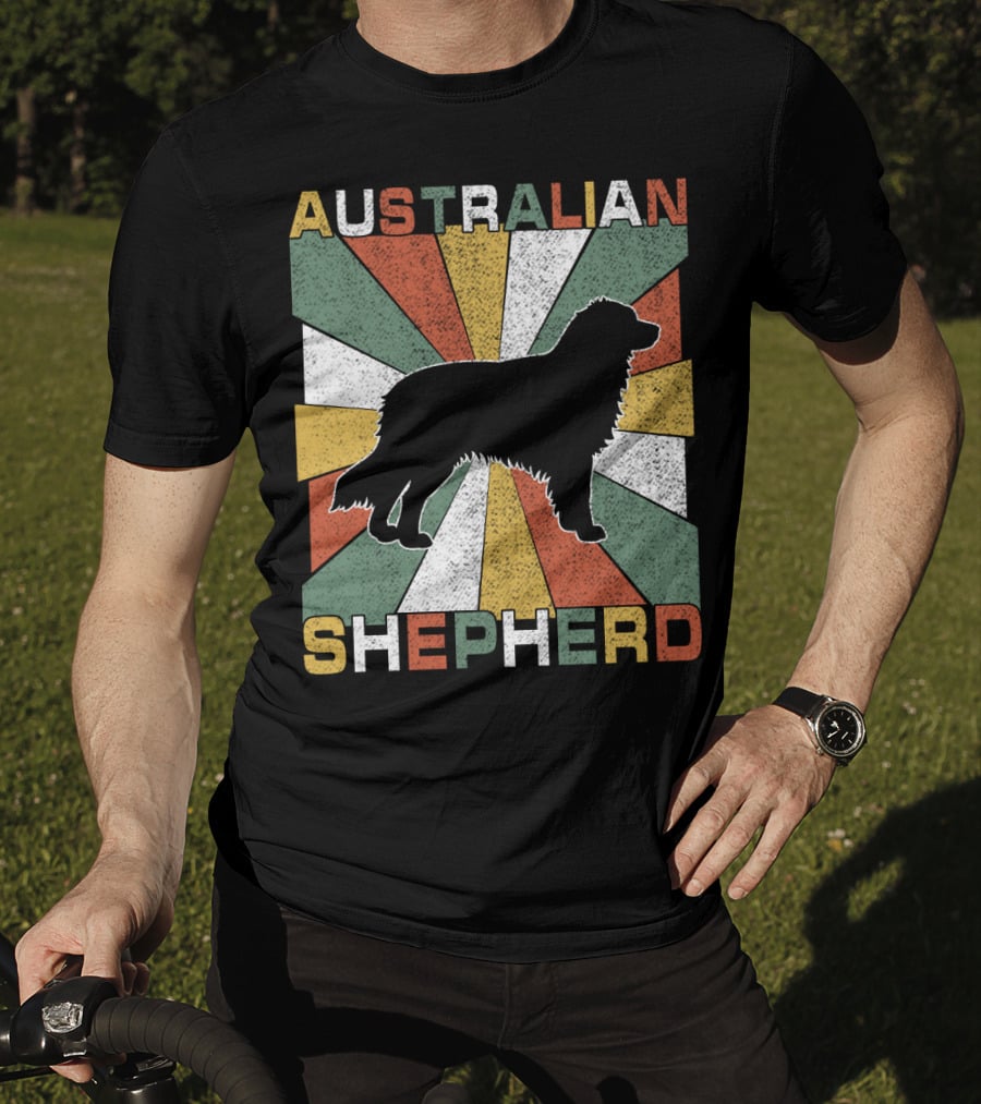 Australian Shepherd Dog Silhouette Retro 70s T-Shirt