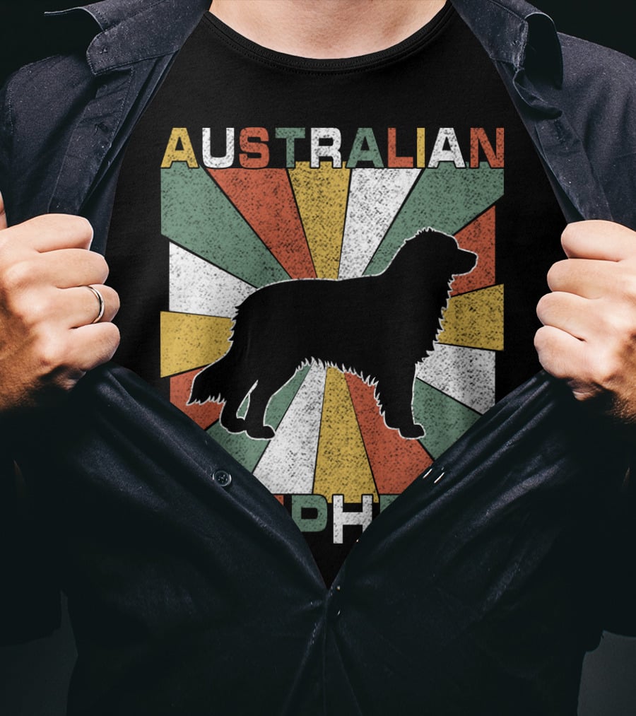 Australian Shepherd Dog Silhouette Retro 70s T-Shirt