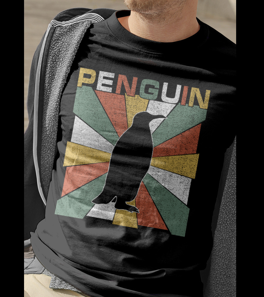 Penguin 70s Silhouette Vintage Retro Sunburst T-Shirt