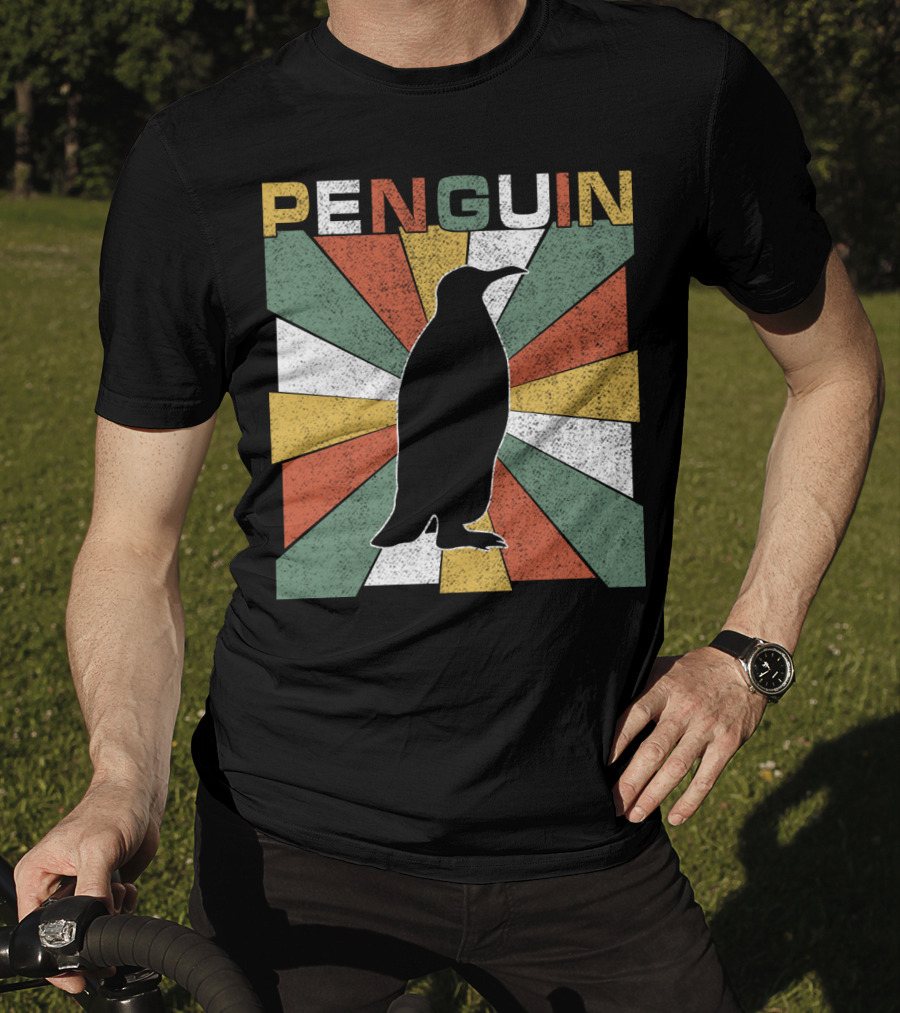 Penguin 70s Silhouette Vintage Retro Sunburst T-Shirt