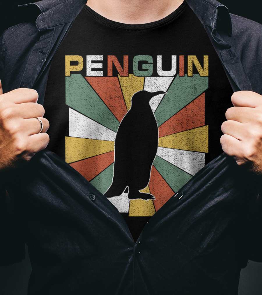 Penguin 70s Silhouette Vintage Retro Sunburst T-Shirt