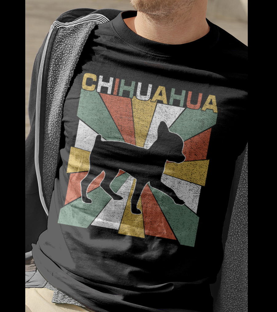 Chihuahua Retro 70s Vintage Silhouette Burst T-Shirt
