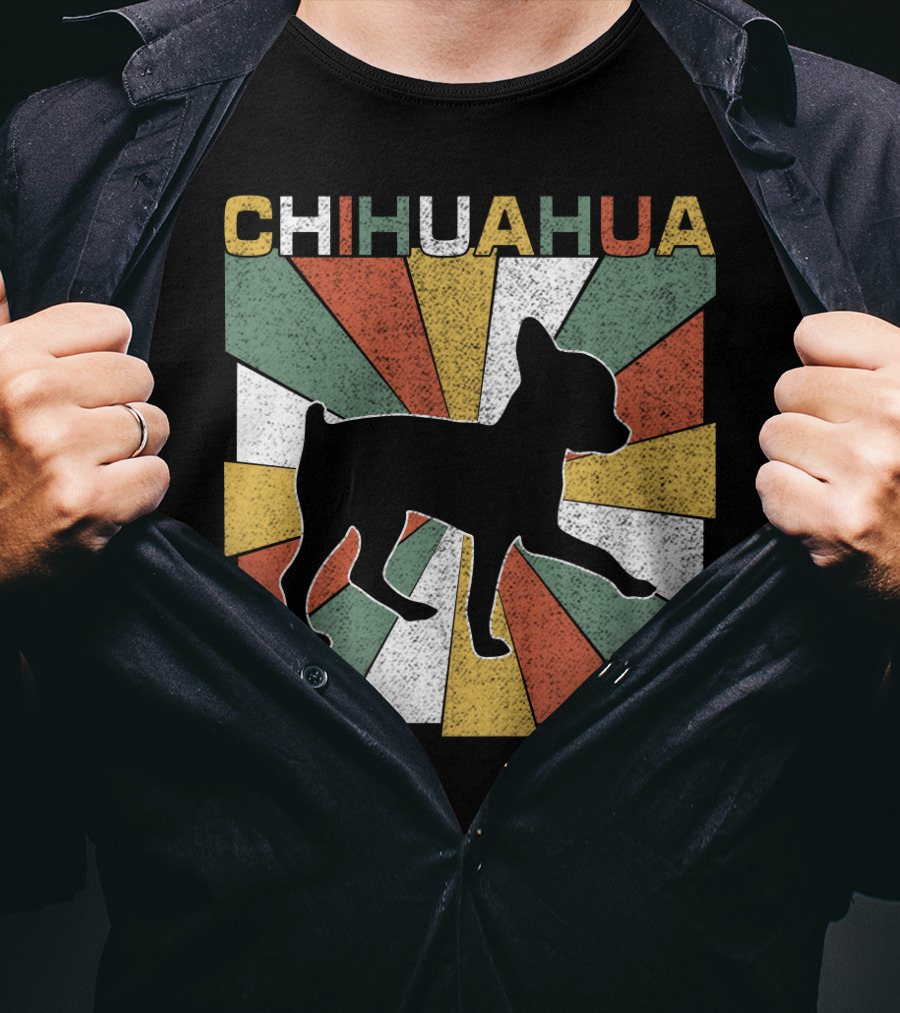 Chihuahua Retro 70s Vintage Silhouette Burst T-Shirt