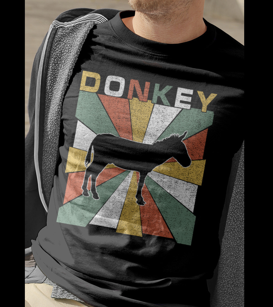 DONKEY Retro 70s Vintage Silhouette Colorful Stripes T-Shirt
