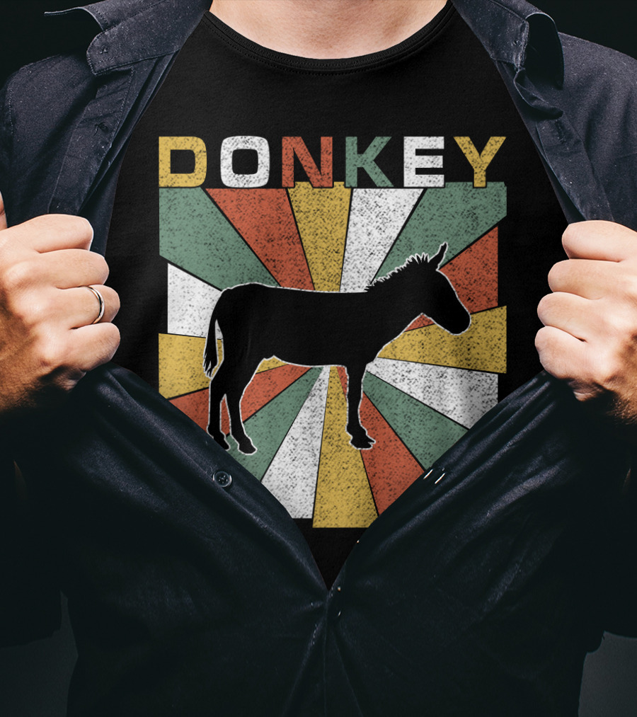 DONKEY Retro 70s Vintage Silhouette Colorful Stripes T-Shirt