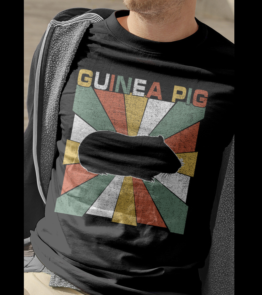 Guinea Pig Retro 70s Silhouette With Vintage Color Block T-Shirt
