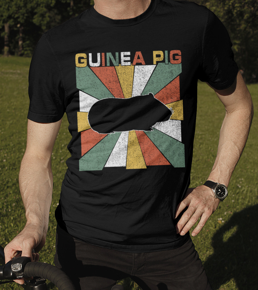 Guinea Pig Retro 70s Silhouette With Vintage Color Block T-Shirt