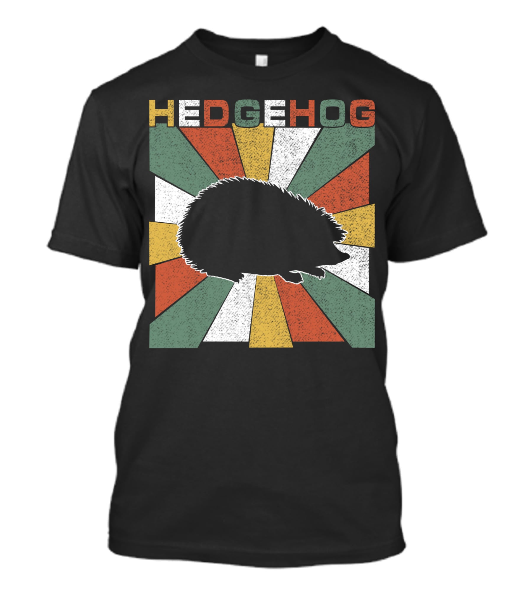 Hedgehog Retro 70s Silhouette Vintage Stripe Burst T-Shirt