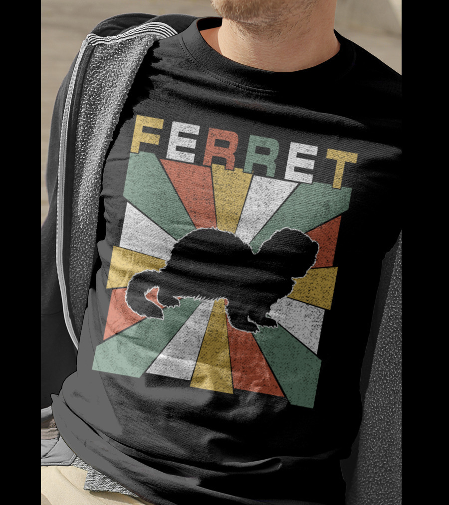 Ferret Vintage Silhouette With Retro 70s Sunburst T-Shirt