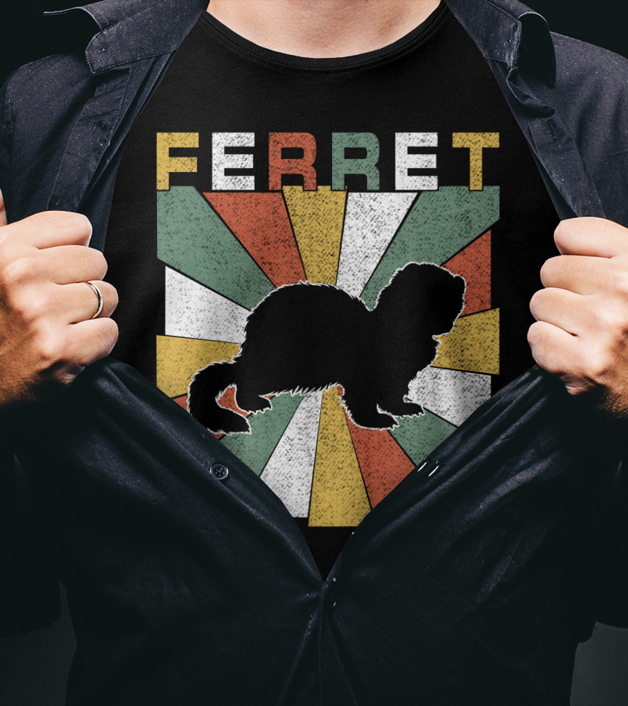 Ferret Vintage Silhouette With Retro 70s Sunburst T-Shirt