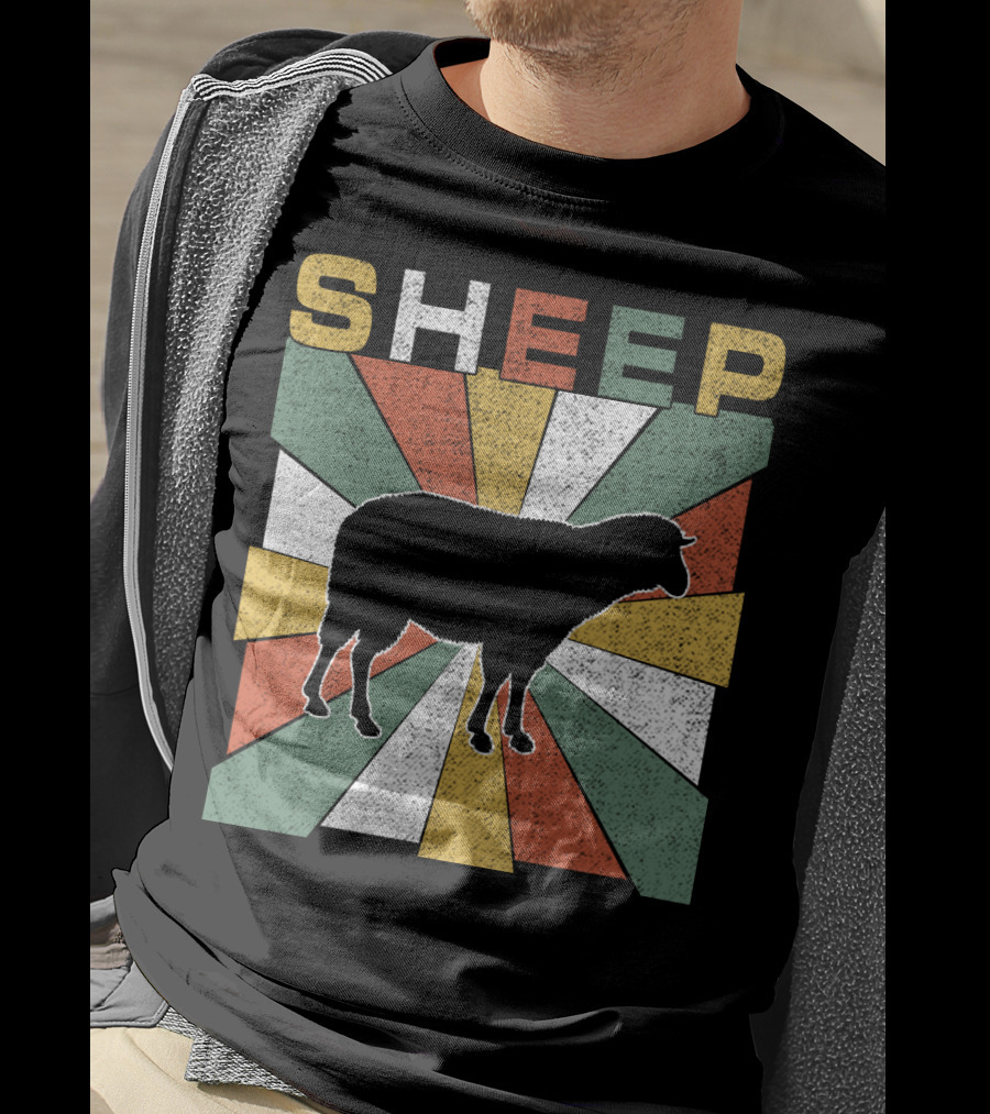 Sheep Retro 70s Vintage Silhouette Sunburst T-Shirt