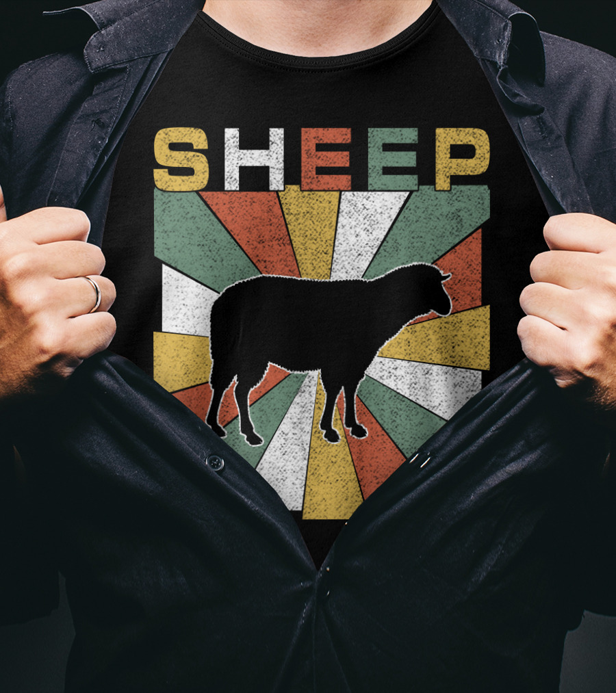 Sheep Retro 70s Vintage Silhouette Sunburst T-Shirt