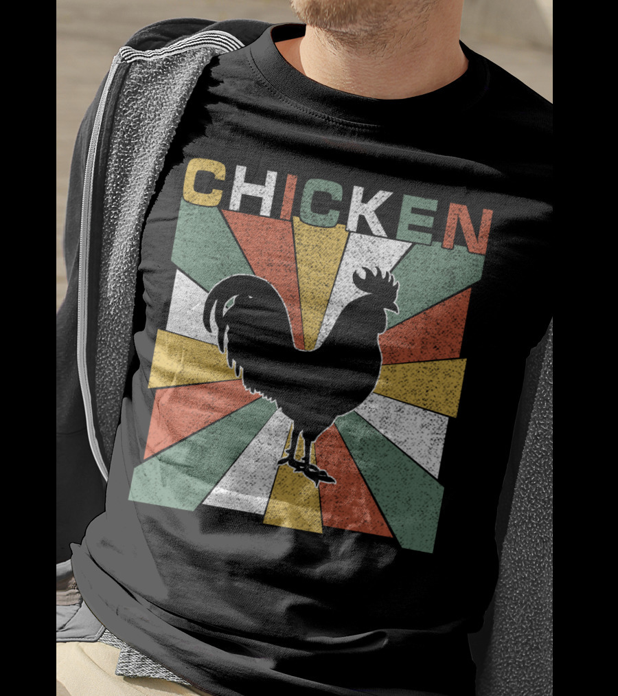CHICKEN Retro 70s Rooster Silhouette Vintage Colors T-Shirt