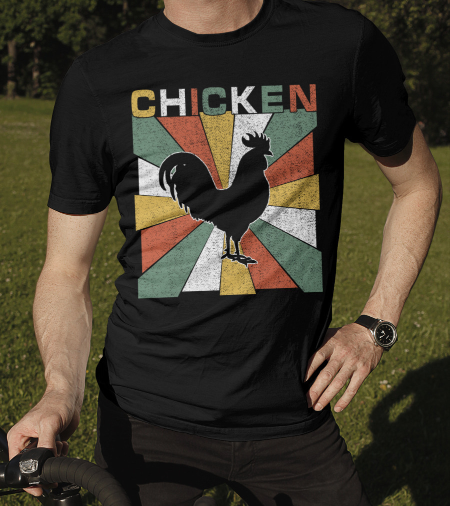 CHICKEN Retro 70s Rooster Silhouette Vintage Colors T-Shirt
