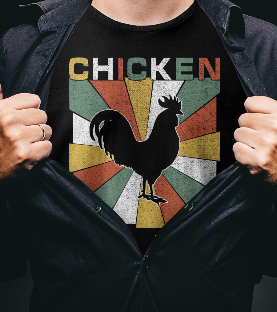 CHICKEN Retro 70s Rooster Silhouette Vintage Colors T-Shirt