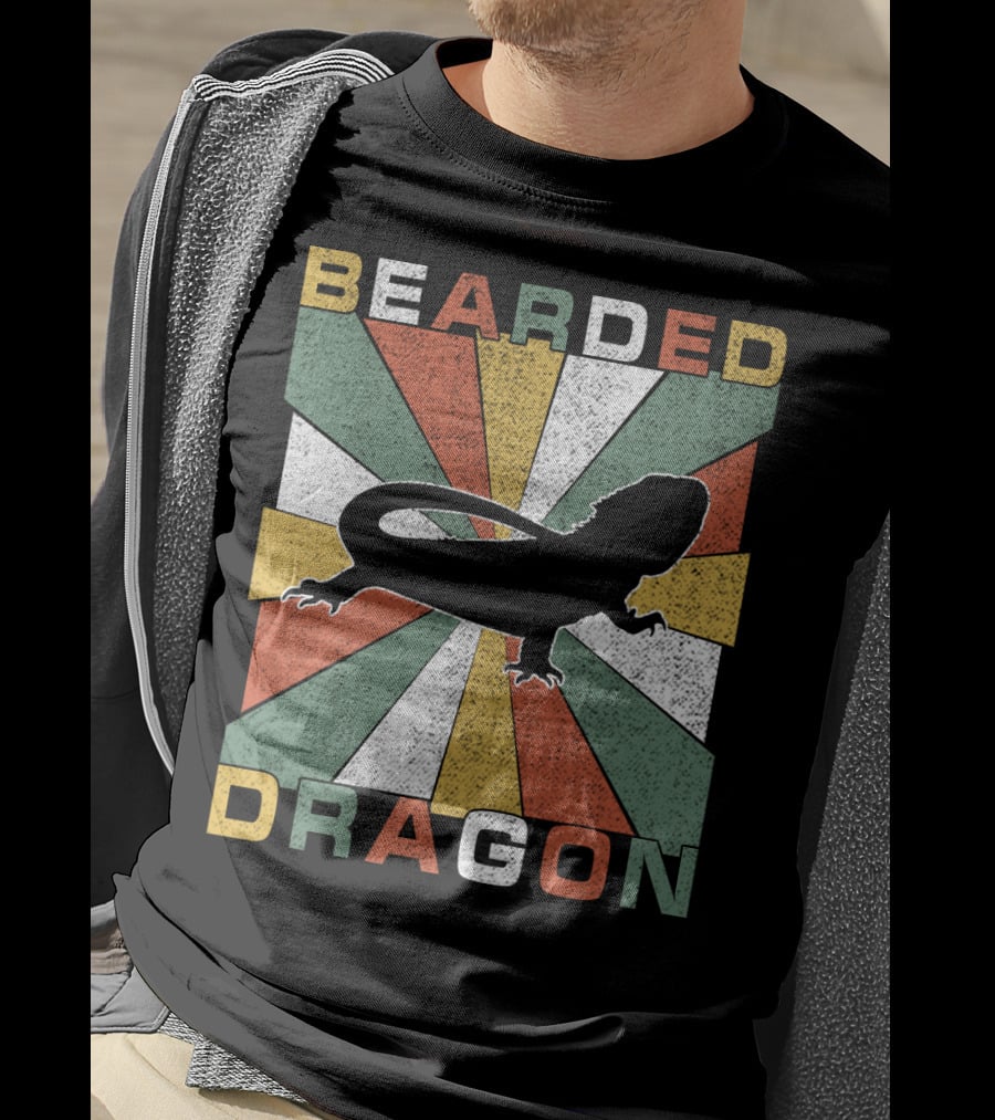 Bearded Dragon Retro 70s Vintage Silhouette Sunburst T-Shirt