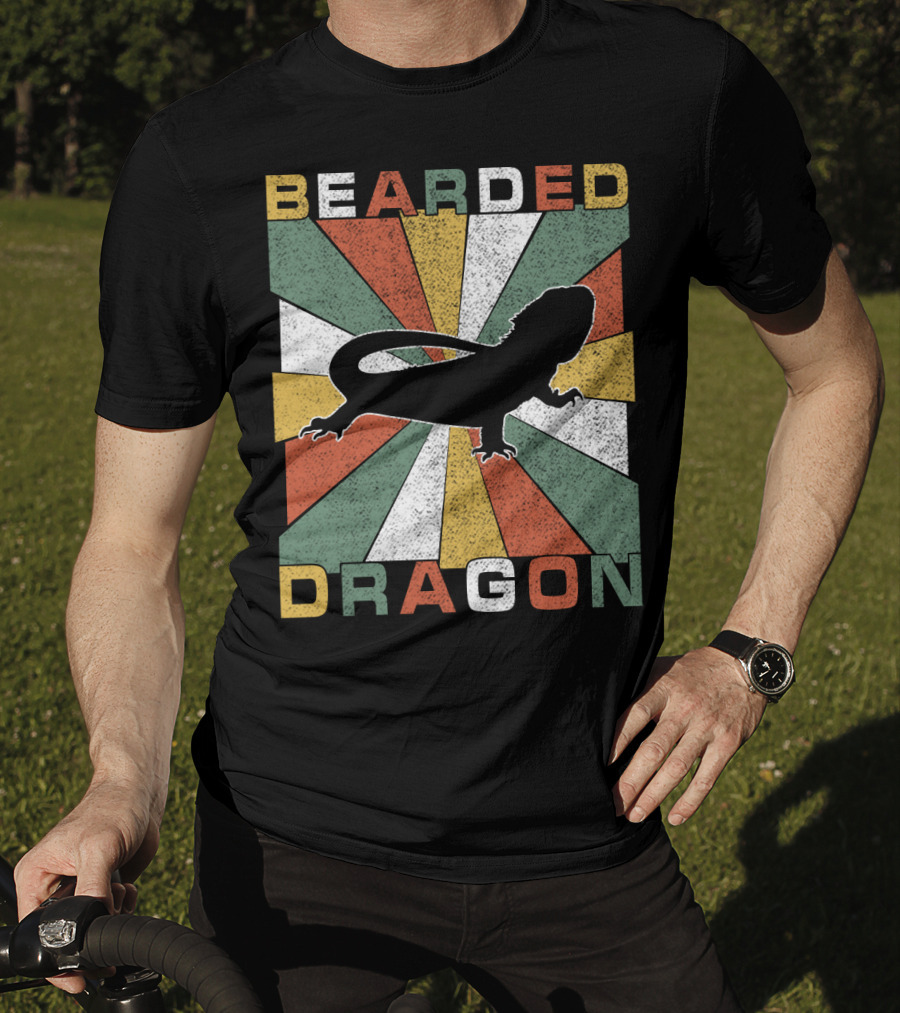 Bearded Dragon Retro 70s Vintage Silhouette Sunburst T-Shirt