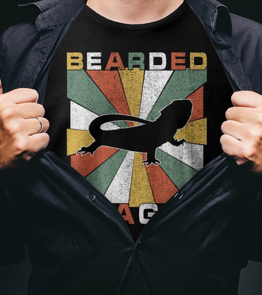 Bearded Dragon Retro 70s Vintage Silhouette Sunburst T-Shirt