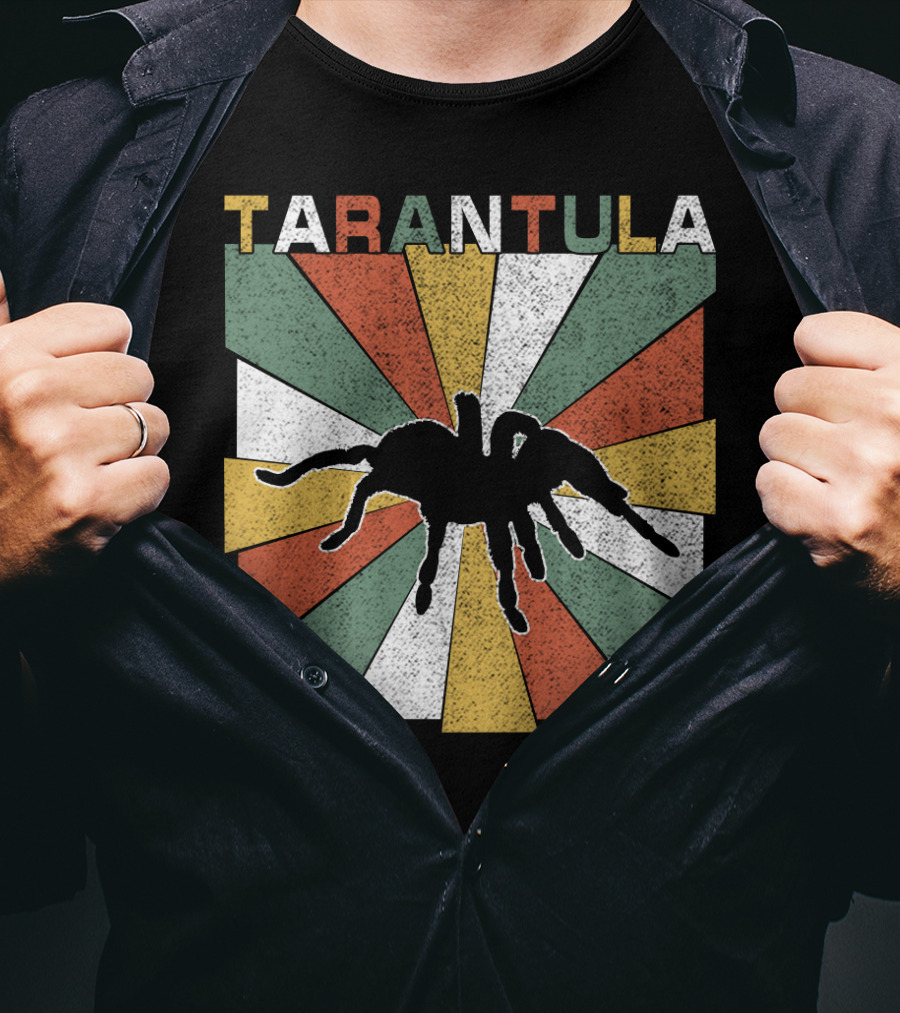 Tarantula Retro 70s Vintage Silhouette With Colorful Geometric Background T-Shirt