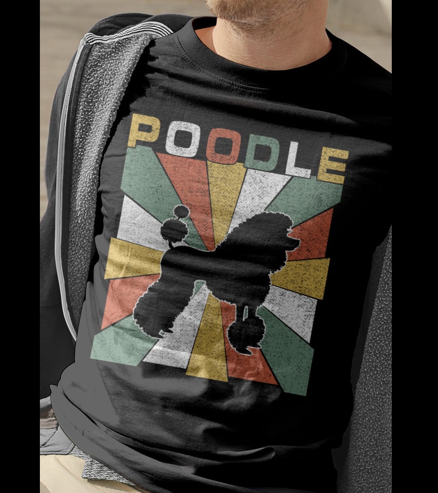 Poodle Silhouette Retro 70s Colorful Burst T-Shirt