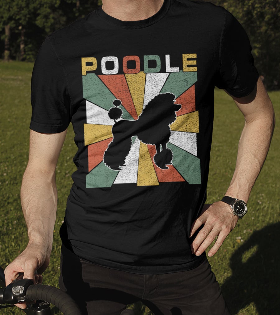 Poodle Silhouette Retro 70s Colorful Burst T-Shirt