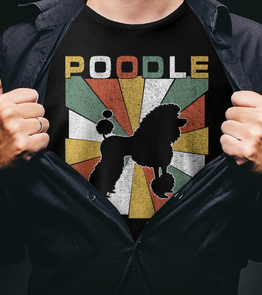 Poodle Silhouette Retro 70s Colorful Burst T-Shirt