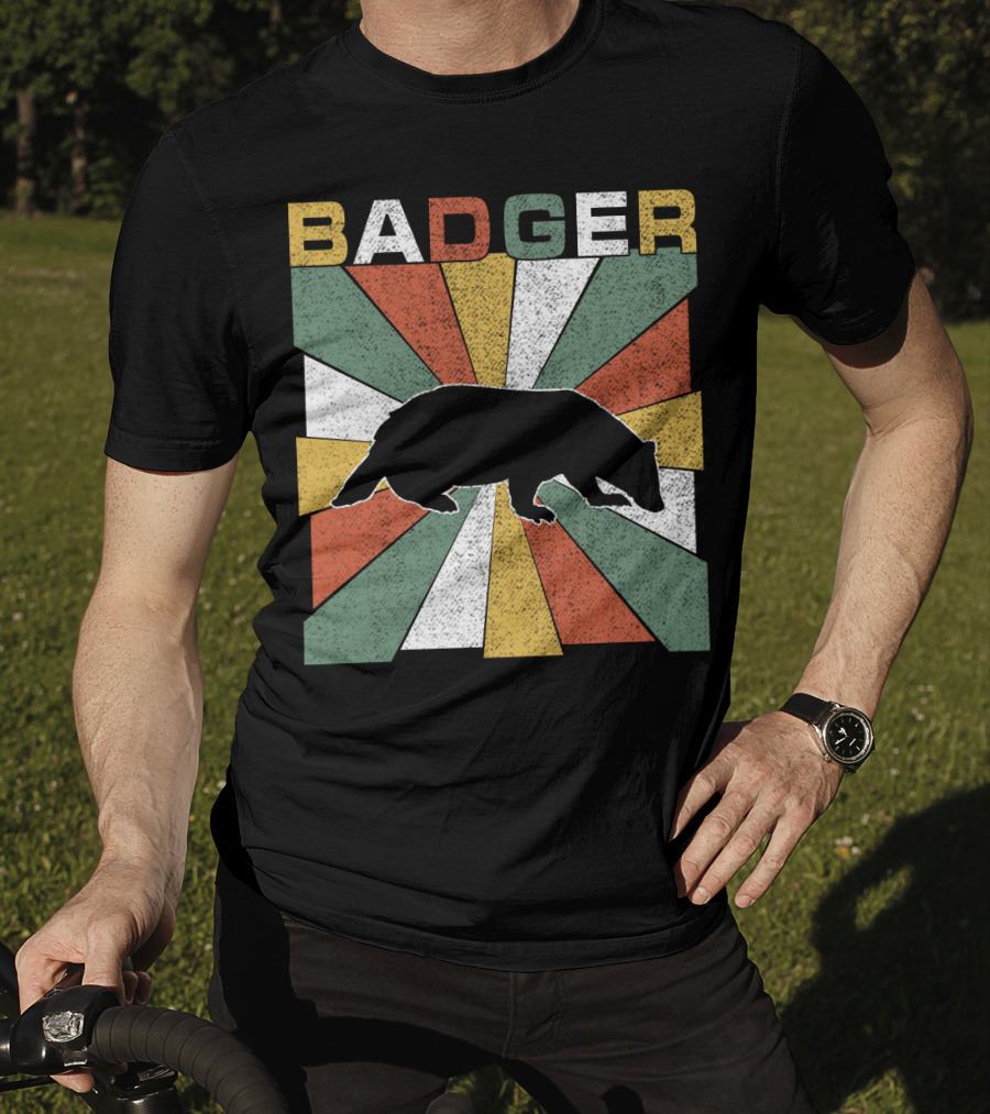 BADGER Vintage 70s Silhouette With Colorful Retro Stripes T-Shirt