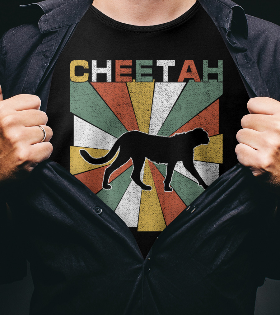 Cheetah Silhouette Retro 70s Vintage Stripes T-Shirt