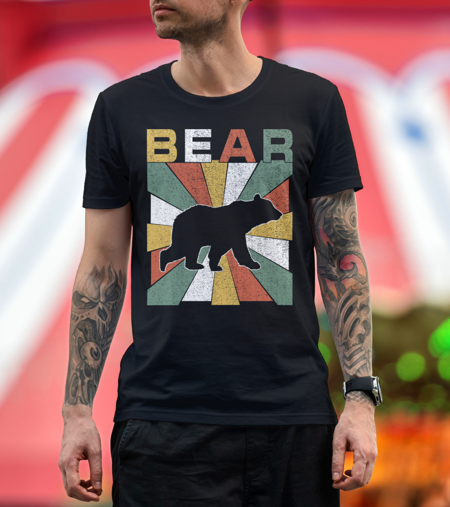 Bear Retro 70s Vintage Silhouette Burst T-Shirt