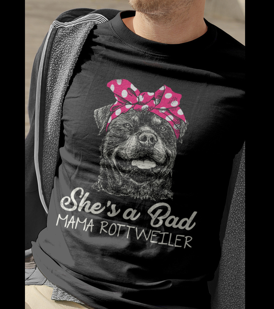 She's A Bad Mama Rottweiler With Polka Dot Scarf T-Shirt