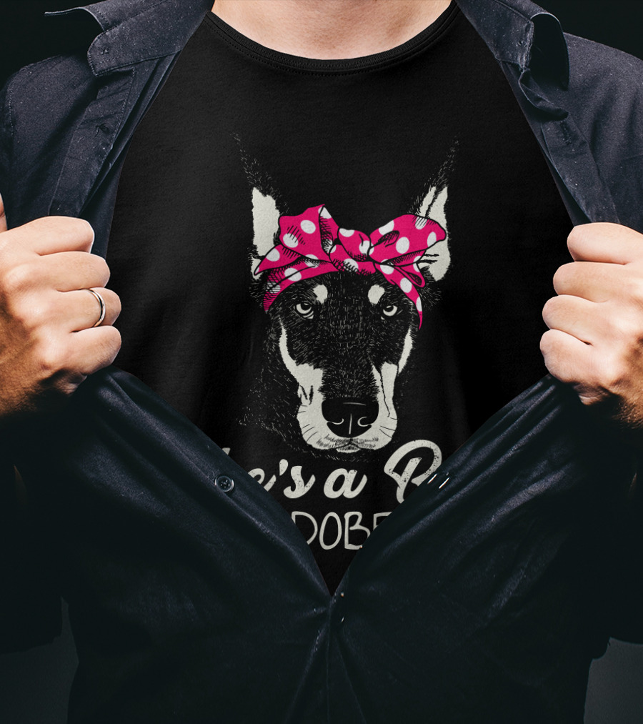 She's A Bad Mama Doberman With Polka Dot Bandana T-Shirt