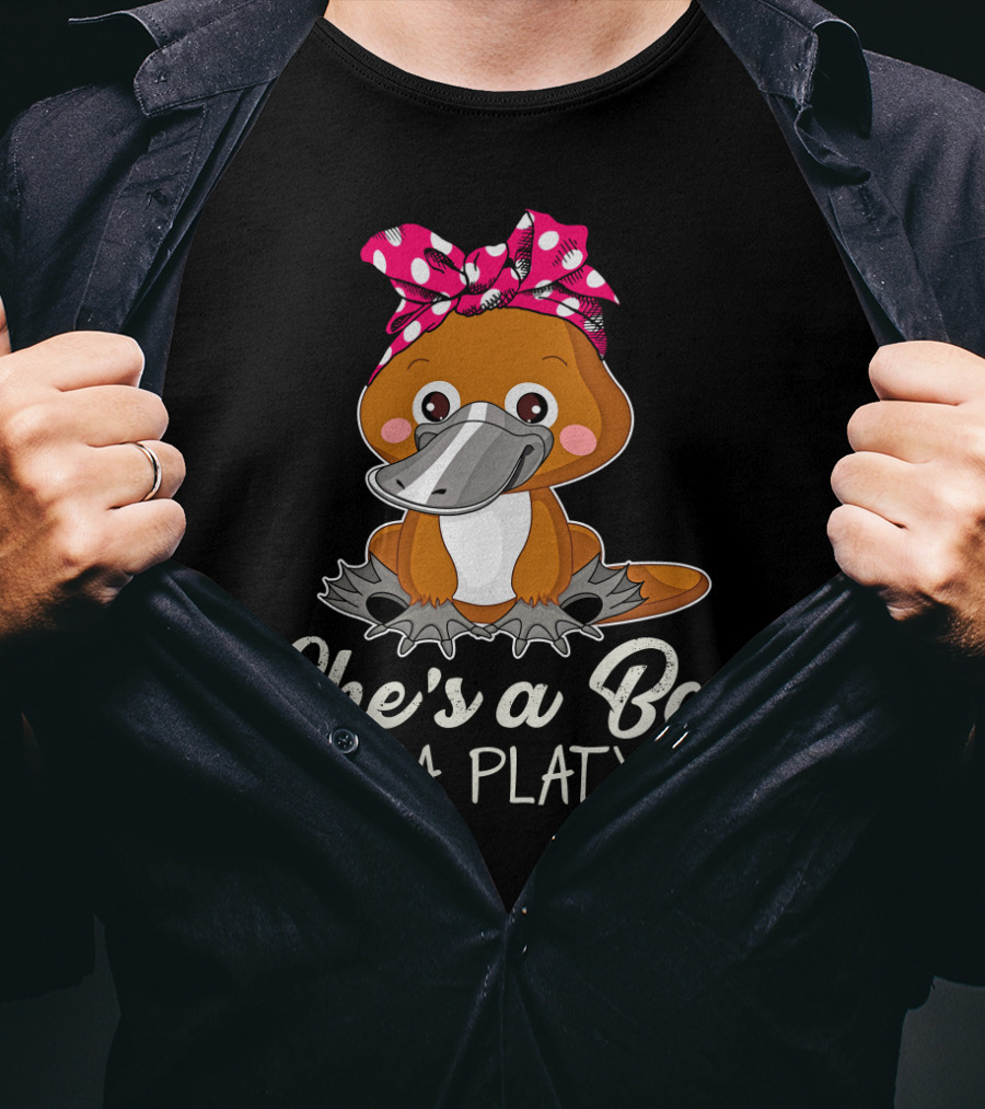 She's A Bad Mama Platypus Cute Cartoon Character With Pink Polka Dot Bow T-Shirt