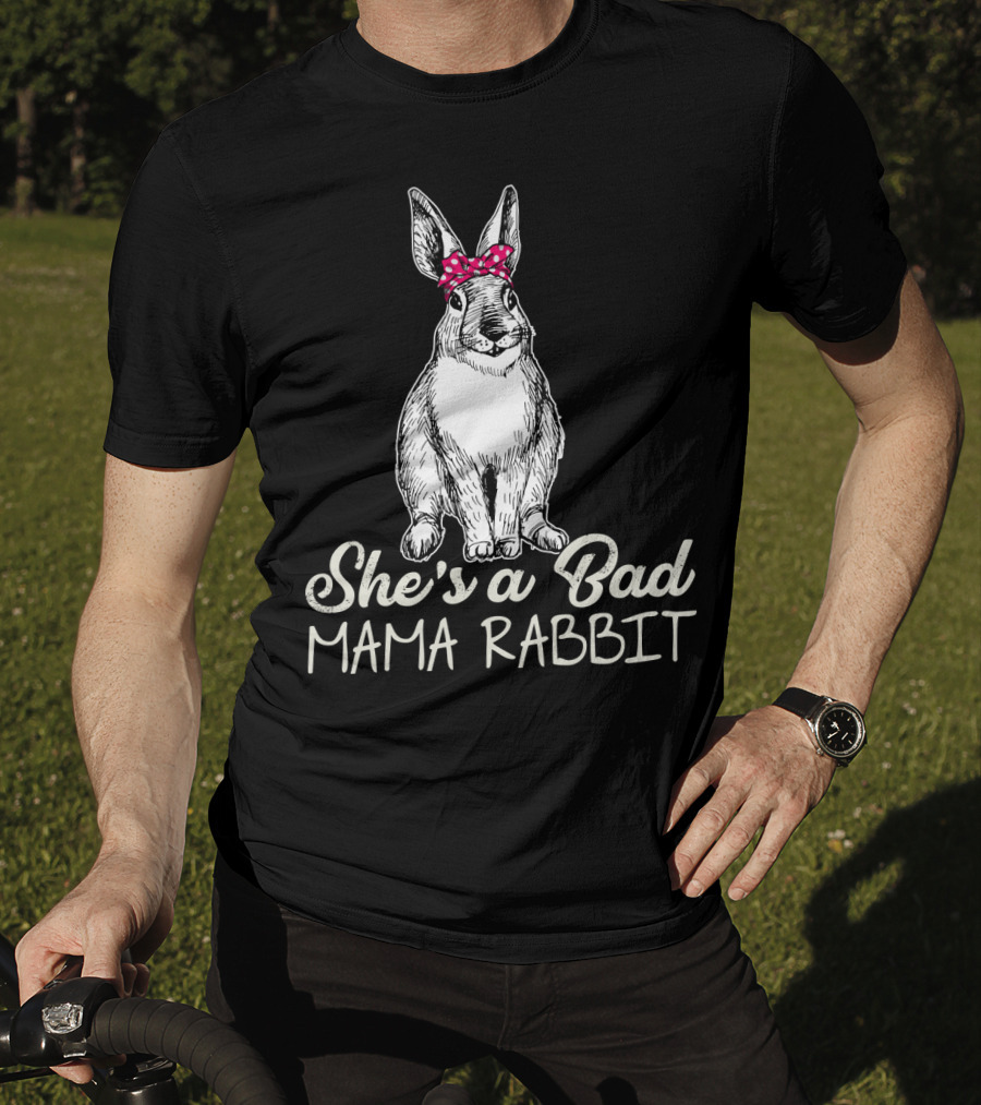 She's A Bad Mama Rabbit With Polka Dot Bow T-Shirt