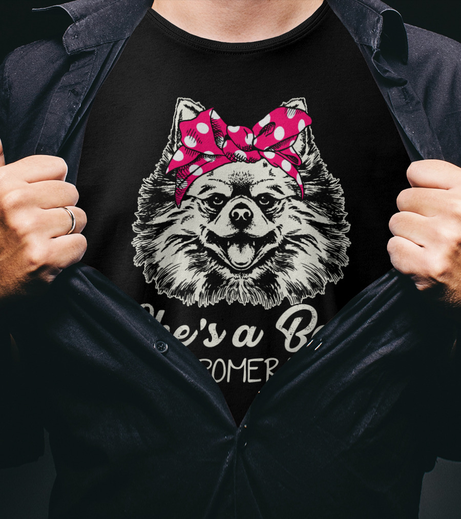 She's A Bad Mama Pomeranian Red Polka Dot Bow T-Shirt