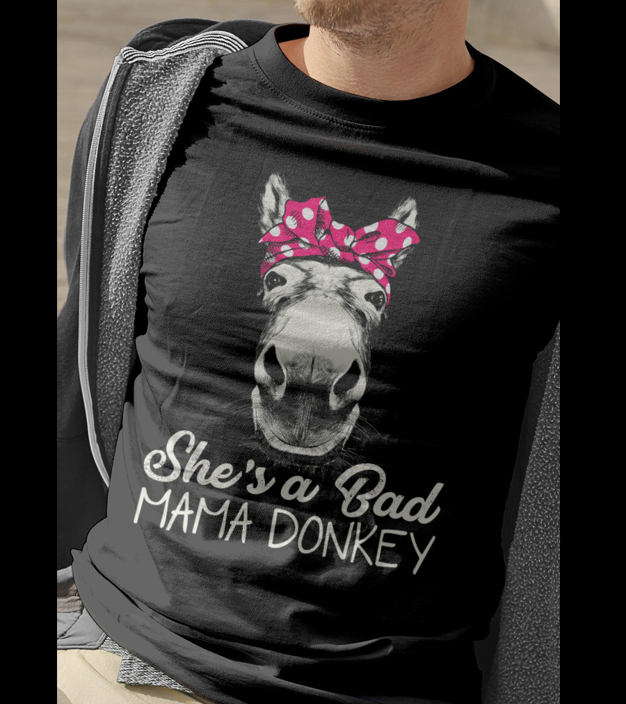 She's A Bad Mama Donkey With Pink Polka Dot Bandana T-Shirt