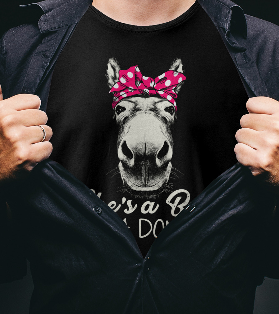 She's A Bad Mama Donkey With Pink Polka Dot Bandana T-Shirt