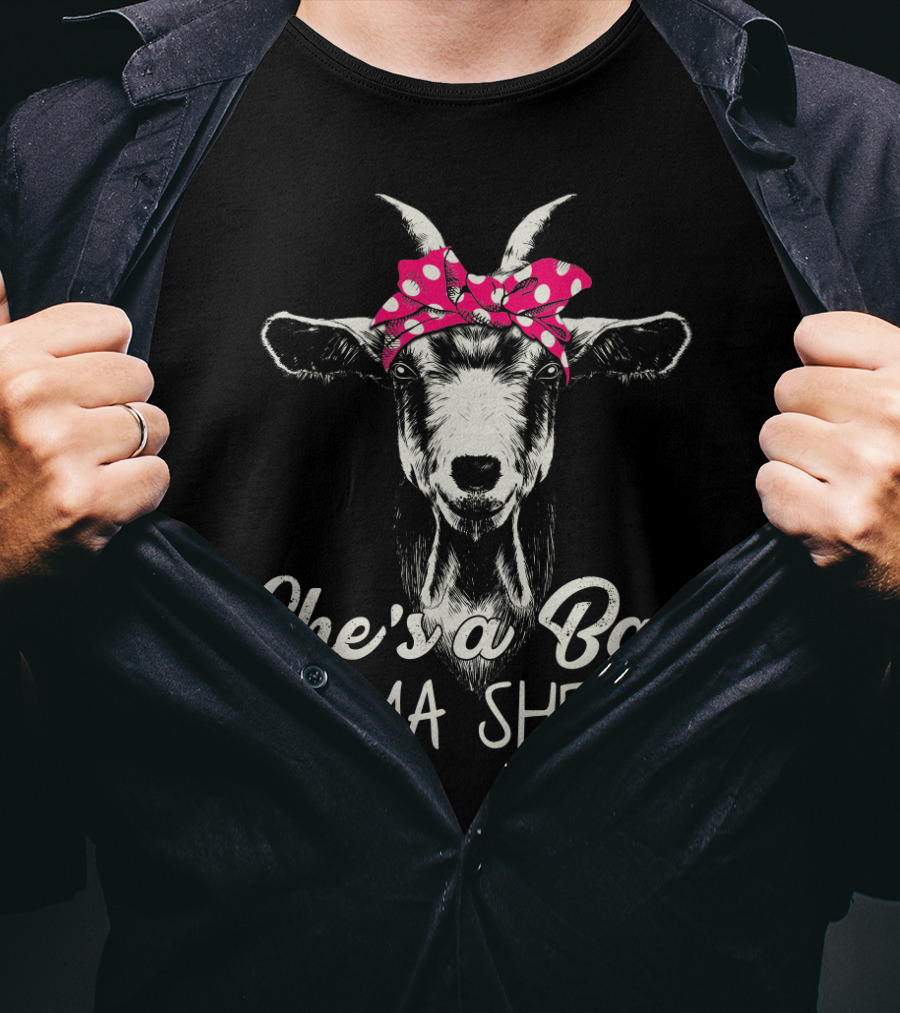 She's A Bad Mama Sheep Goat With Polka Dot Bow T-Shirt