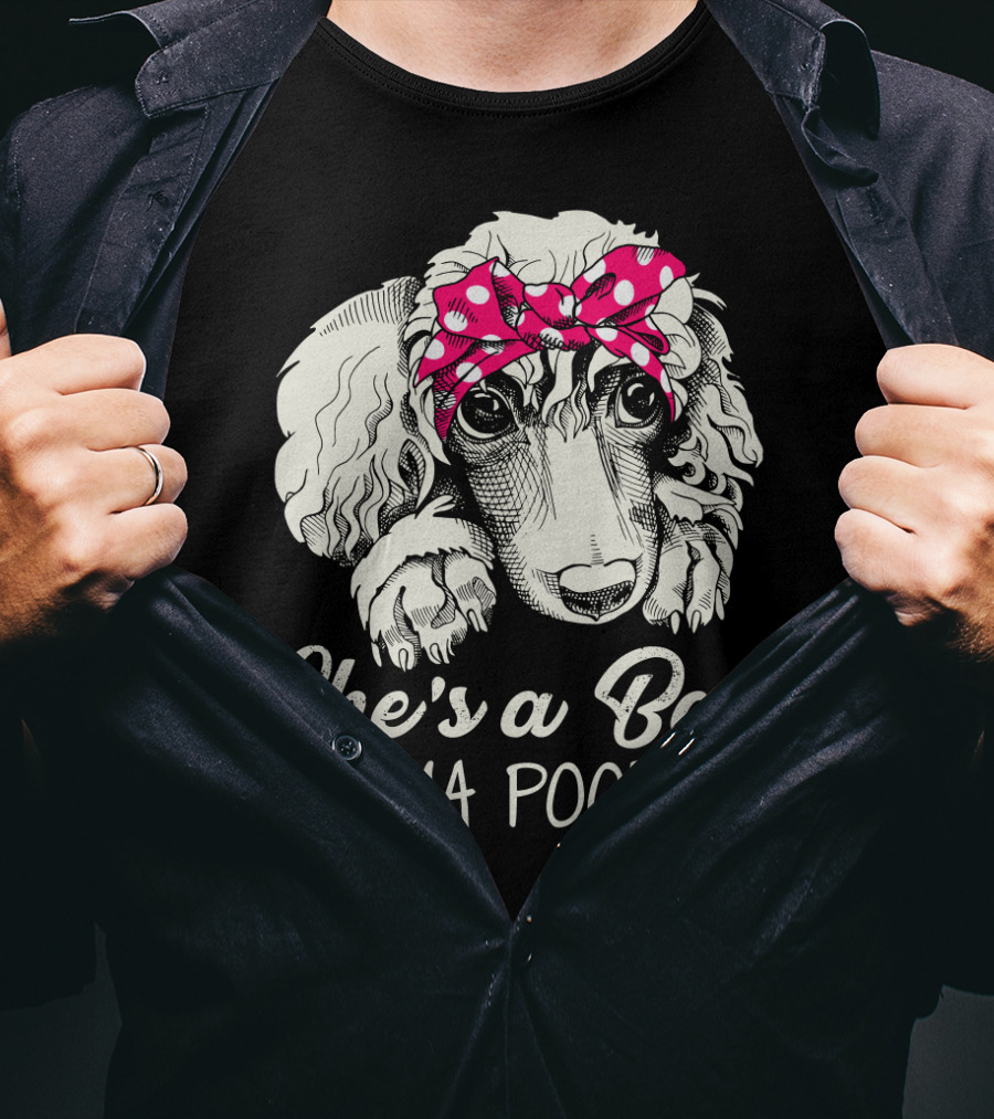 She's A Bad Mama Poodle With Pink Polka Dot Headband T-Shirt