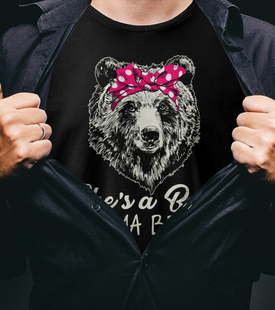 She's A Bad Mama Bear With Polka Dot Bow T-Shirt