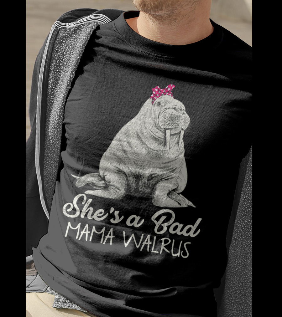She's A Bad Mama Walrus With Red Polka Dot Bow T-Shirt